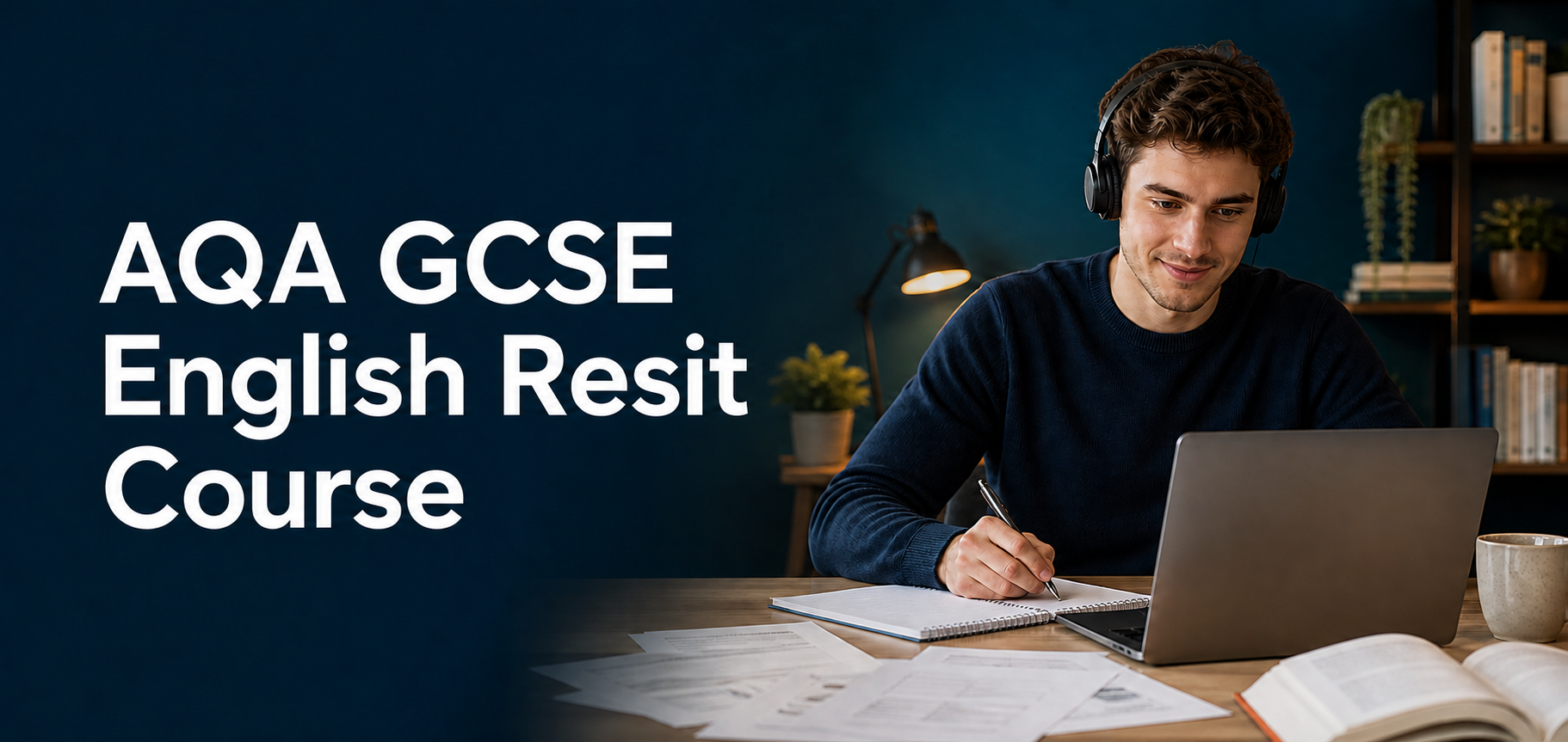 AQA GCSE English resit course — student working at a laptop with past papers